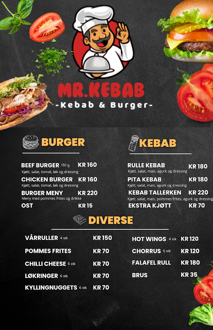 Mr kebab Øksfjord menu